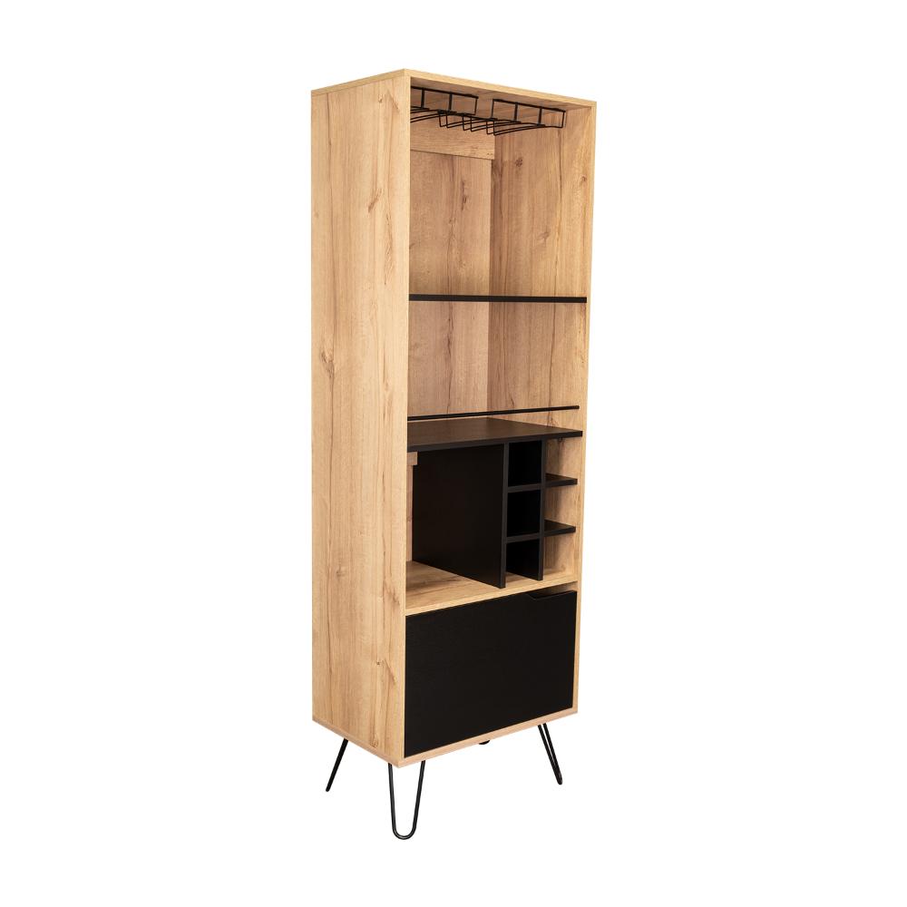 Bar Alto Cleo, Café Claro y Wengue, con con Espacio para Porta Vasos y Botellas, medidas