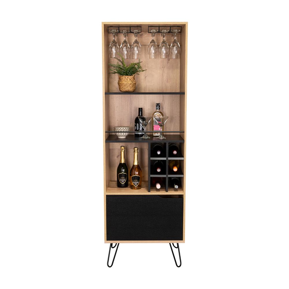 Bar Alto Cleo, Café Claro y Wengue, con con Espacio para Porta Vasos y Botellas, vista lateral