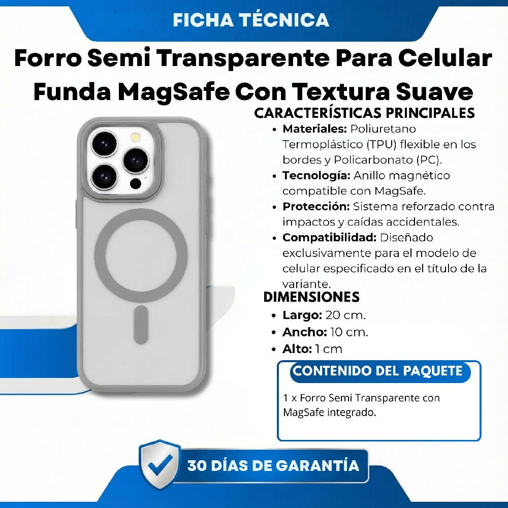 Forro Semi Transparente Para Celular Funda MagSafe Con Textura Suave Iphone 15 Pro Max Gris