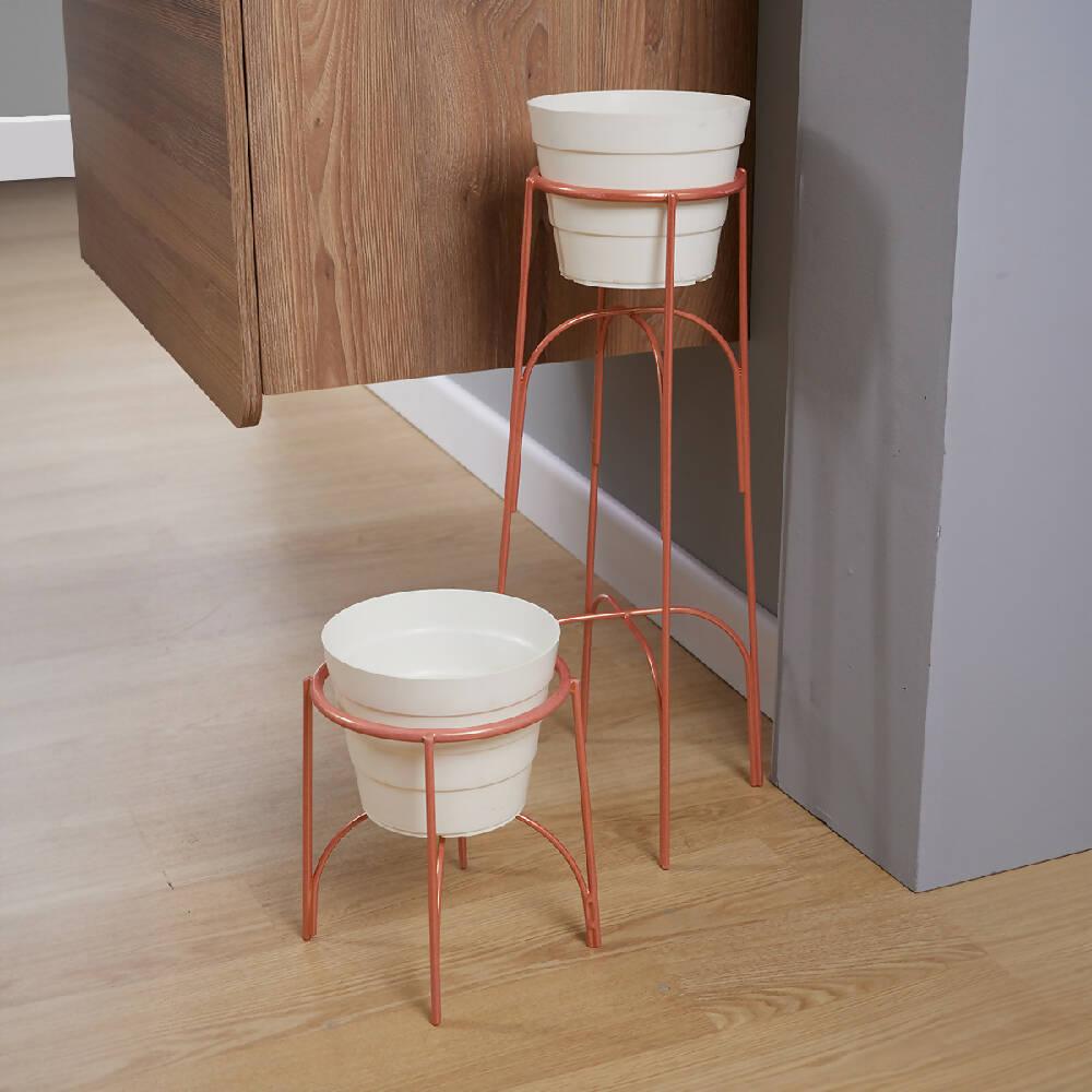 Soporte piso arco alto con matera plastificado Golden rouse