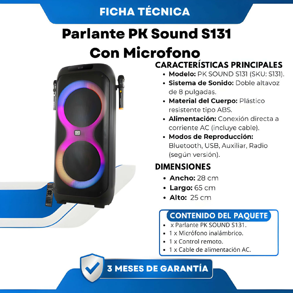 Parlante PK Sound S131 Con Microfono Potencia HD Con Función Karaoke