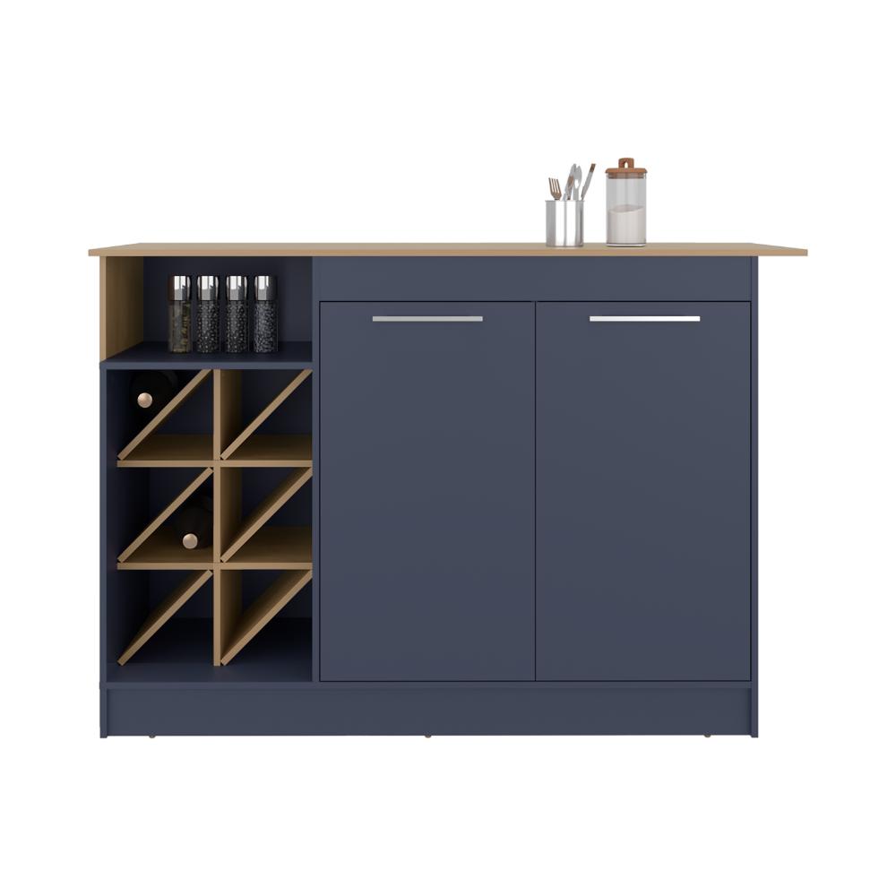 Barra de Cocina Lugano, Fresno Europeo y Kronos Azul, con espacio abierto para objetos decorativos ZF