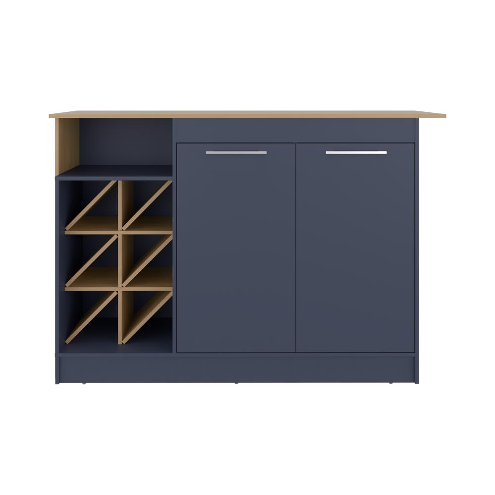 Barra de Cocina Lugano, Fresno Europeo y Kronos Azul, con espacio abierto para objetos decorativos ZF