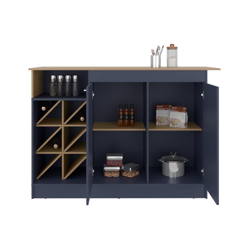 Barra de Cocina Lugano, Fresno Europeo y Kronos Azul, con espacio abierto para objetos decorativos ZF