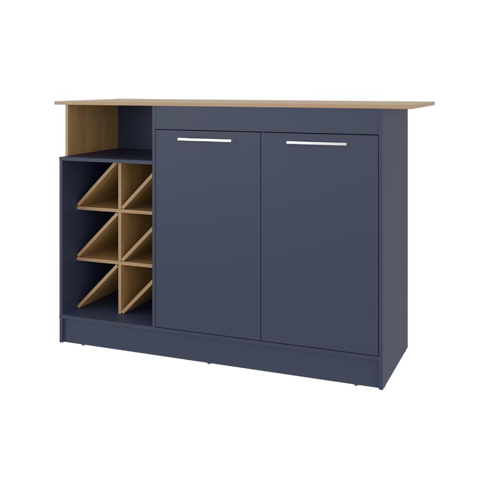 Barra de Cocina Lugano, Fresno Europeo y Kronos Azul, con espacio abierto para objetos decorativos ZF