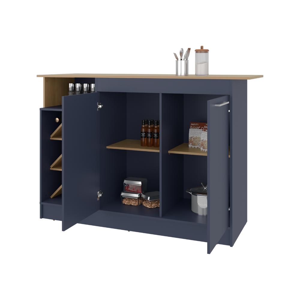 Barra de Cocina Lugano, Fresno Europeo y Kronos Azul, con espacio abierto para objetos decorativos ZF