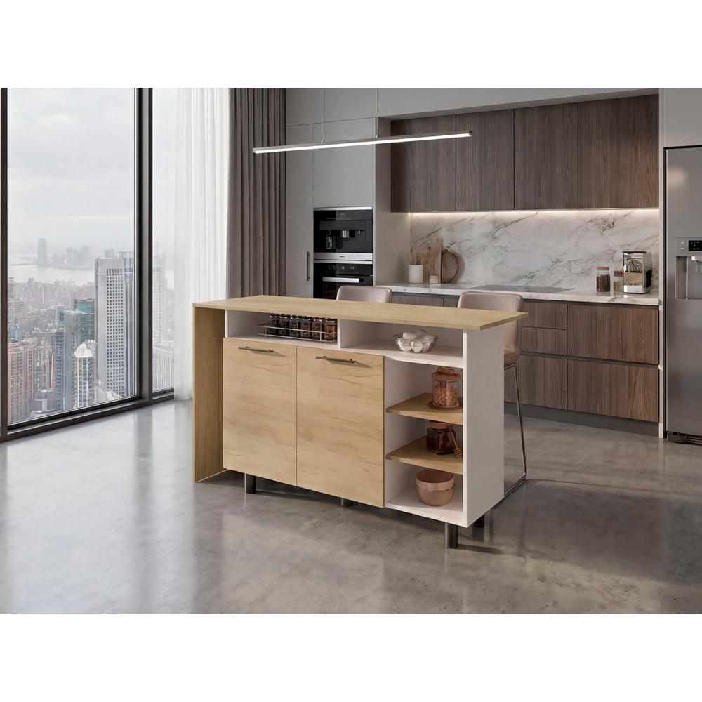 Barra de Cocina Corsia, Fresno Kronos y Kronos Blanco, con Dos Puertas Abatibles  ZF