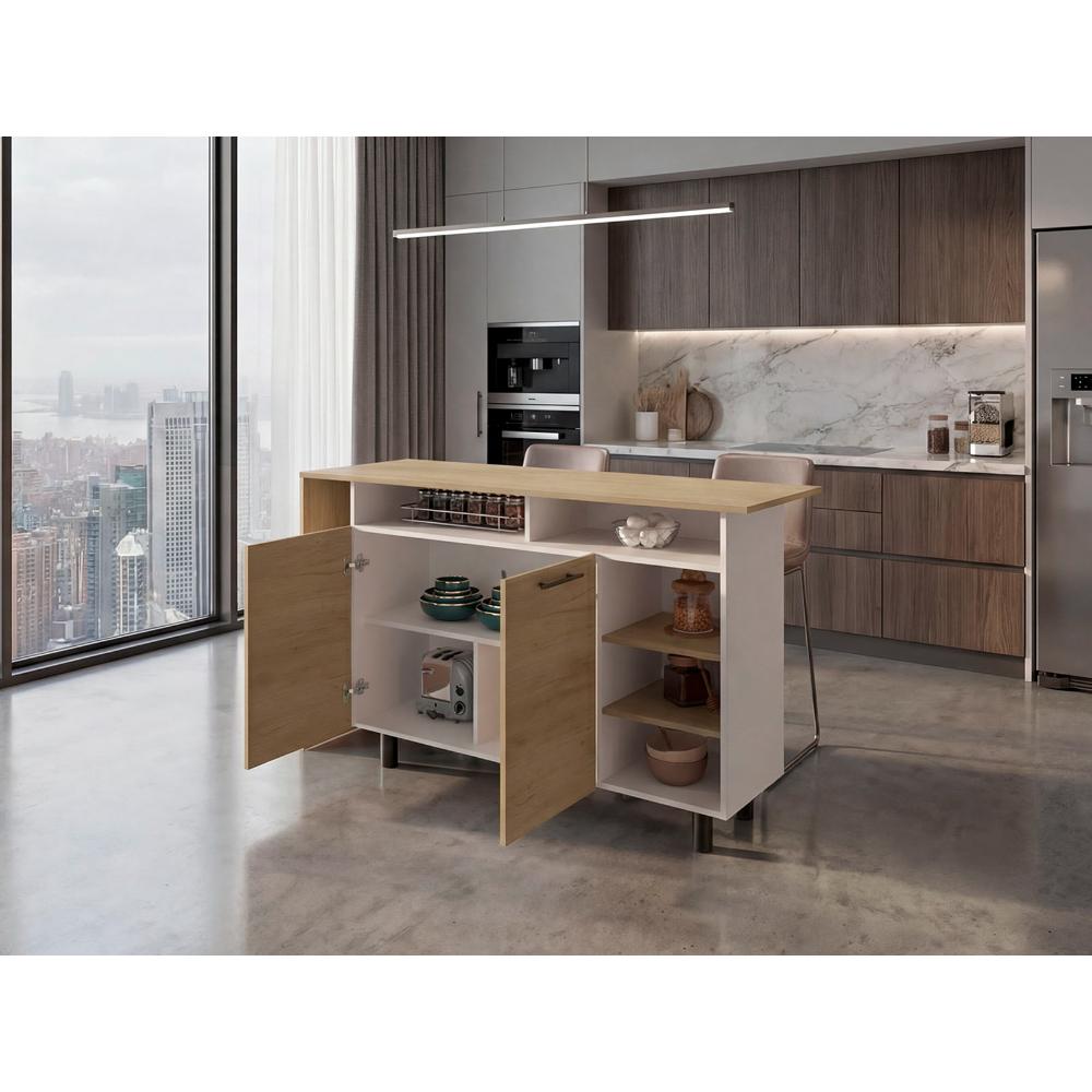 Barra de Cocina Corsia, Fresno Kronos y Kronos Blanco, con Dos Puertas Abatibles  ZF