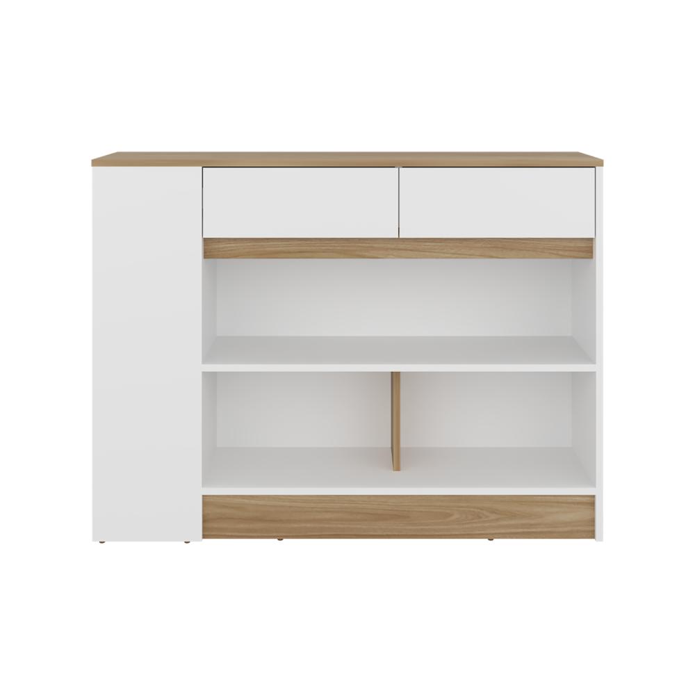 Barra de Cocina Lynton, Fresno Europeo y Blanco, con 2 Cajones para Guardar Utensilios de Cocina ZF