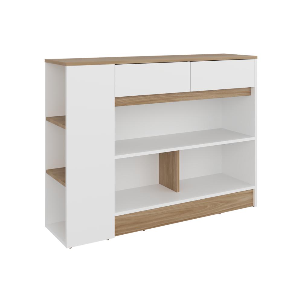 Barra de Cocina Lynton, Fresno Europeo y Blanco, con 2 Cajones para Guardar Utensilios de Cocina ZF