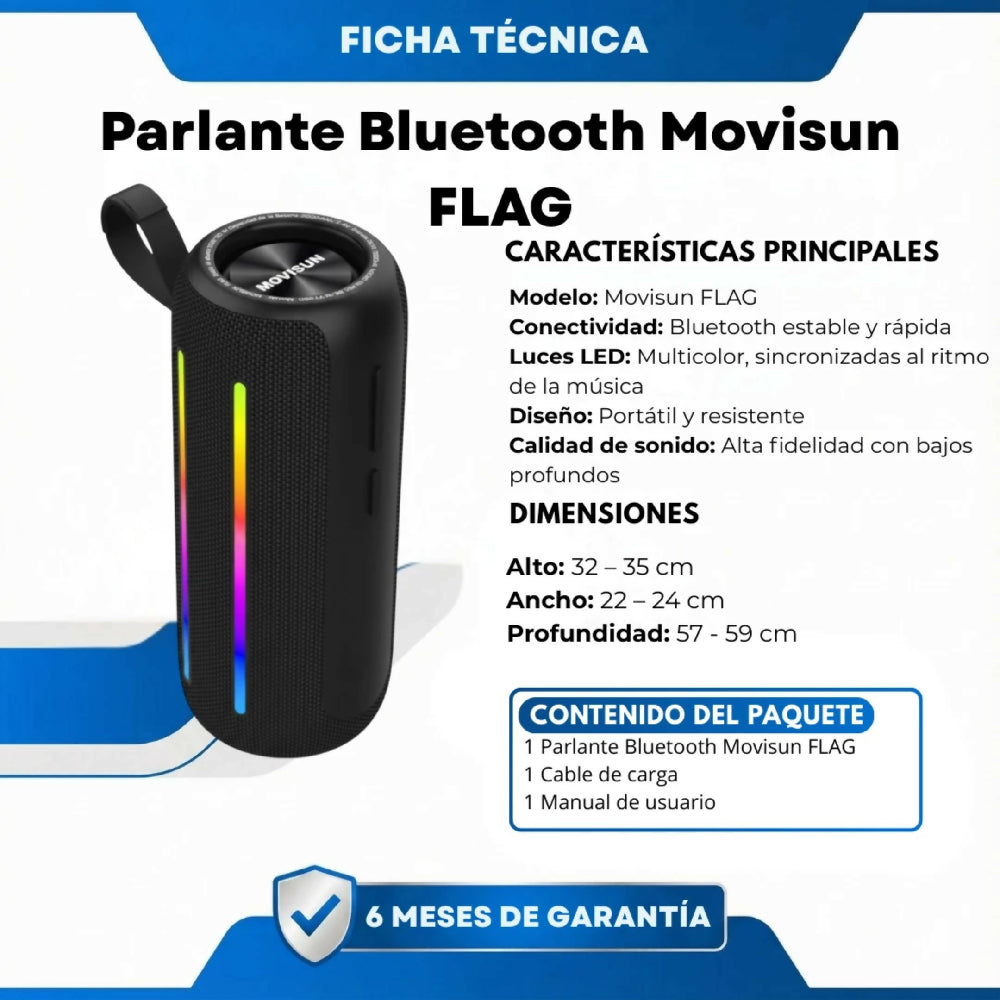 Parlante Bluetooth Movisun Flag Batería De Larga Duración