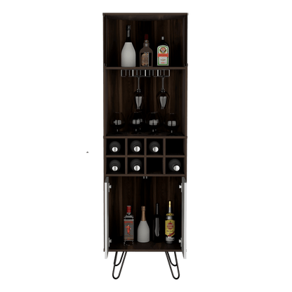 Bar Esquinero, Lara, Caoba y Blanco, con Colgador De Copas y Dos Puertas De Vidrio - VIRTUAL MUEBLES