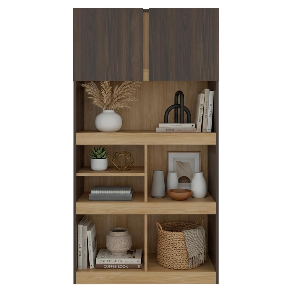 Biblioteca Taira, Nogal y Fresno Europeo, con Dos Puertas Batientes y Variedad de Entrepaños