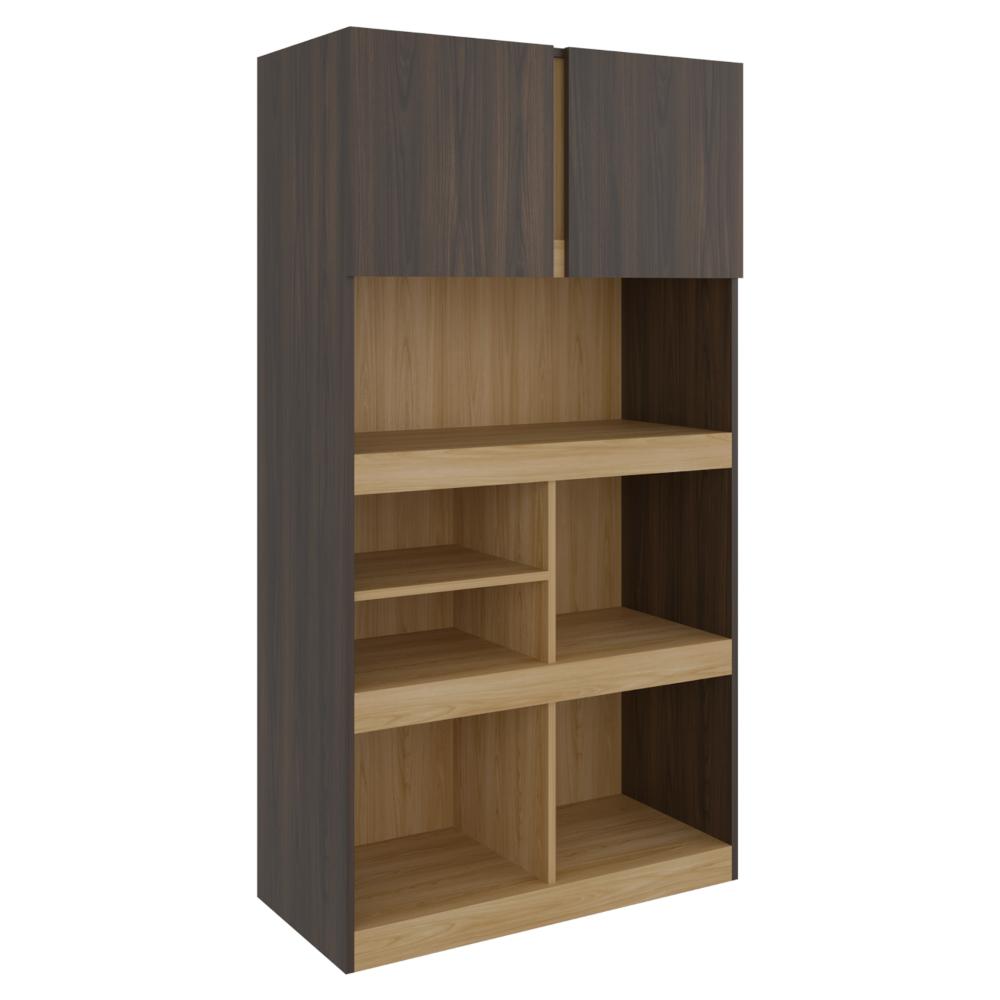 Biblioteca Taira, Nogal y Fresno Europeo, con Dos Puertas Batientes y Variedad de Entrepaños