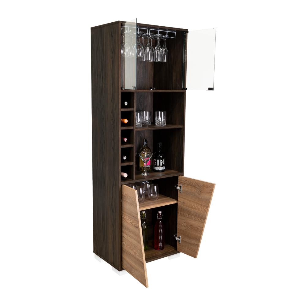 Bar Orus, Caoba y Miel, con Amplio Espacio Para Botellas y Porta Copas