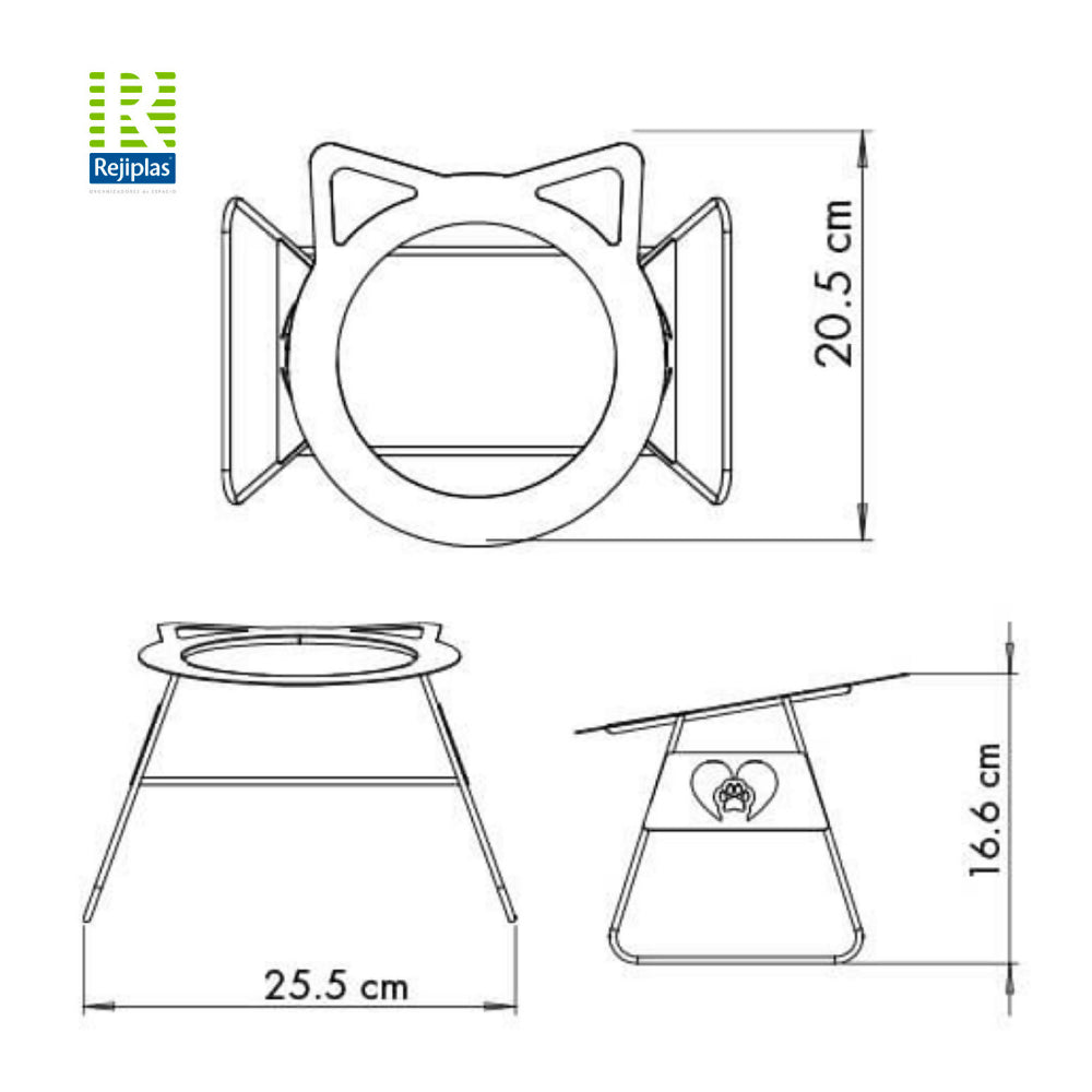 Comedero Para Gatos Elevado Con Bowl Acero Inoxidable Rejiplas