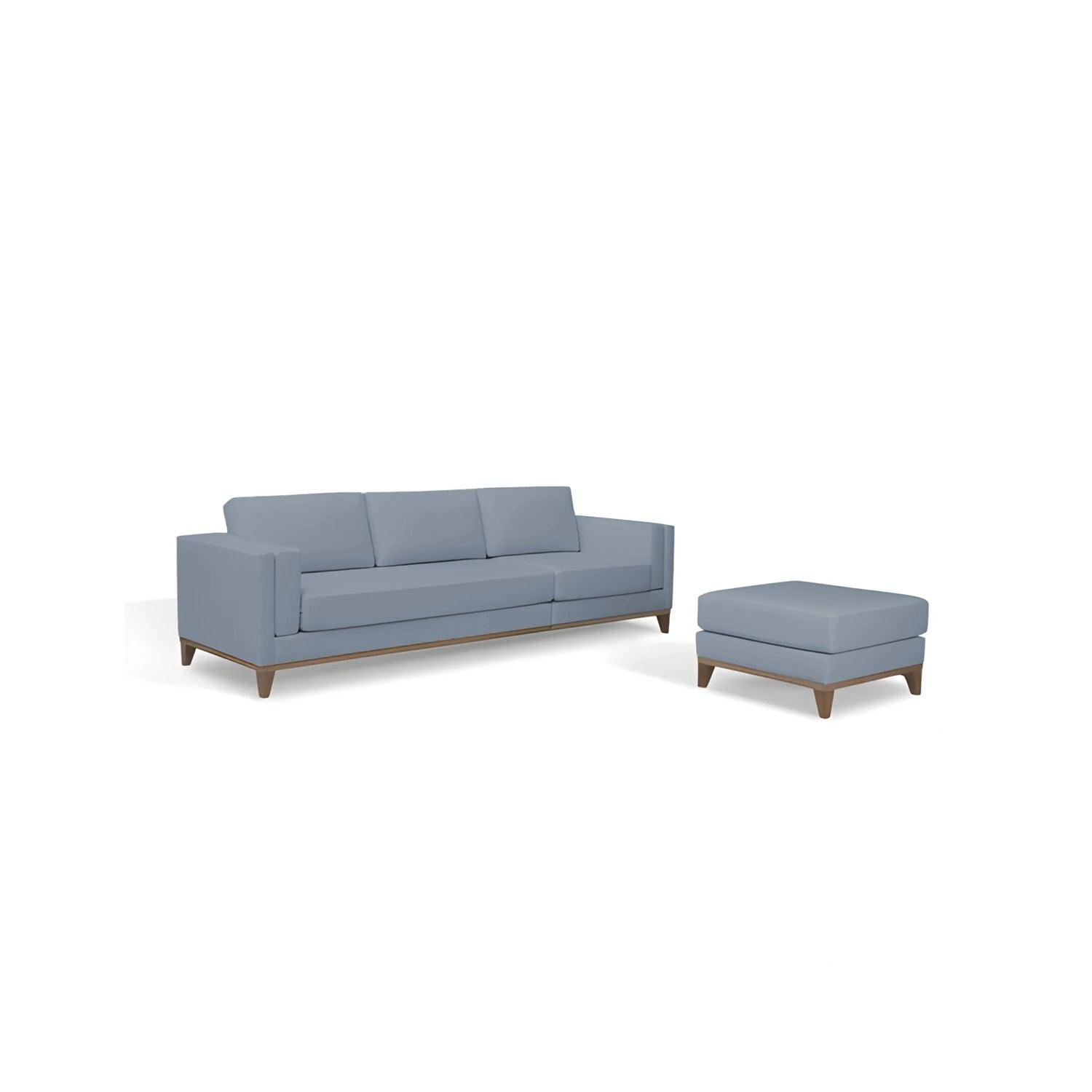 Sofá con puff Gianluca 3 puestos Azul terciopelo premium 260x80x85