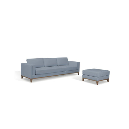 Sofá con puff Gianluca 3 puestos Azul terciopelo premium 260x80x85