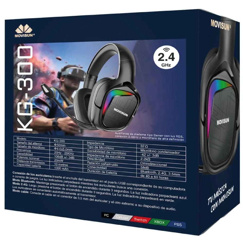 Audífonos Bluetooth Inalámbrico Movisun KG-300 Con Sonido HD Y Bajos Potentes
