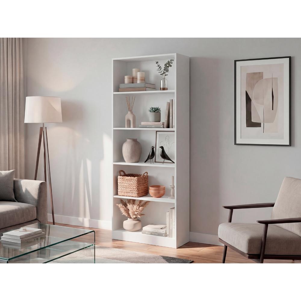 Biblioteca Básica, Blanco, con 4 Entrepaños para Objetos Decorativos y de Fácil Armado ZF