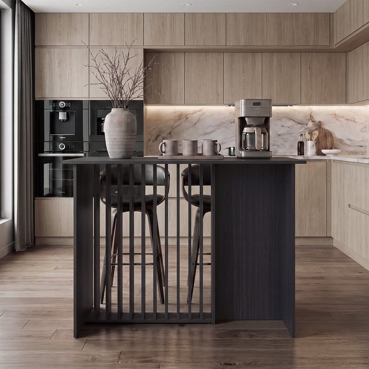 Barra de Cocina Nativa, Color Wengue, con Amplia Superficie en la Mesa ZF