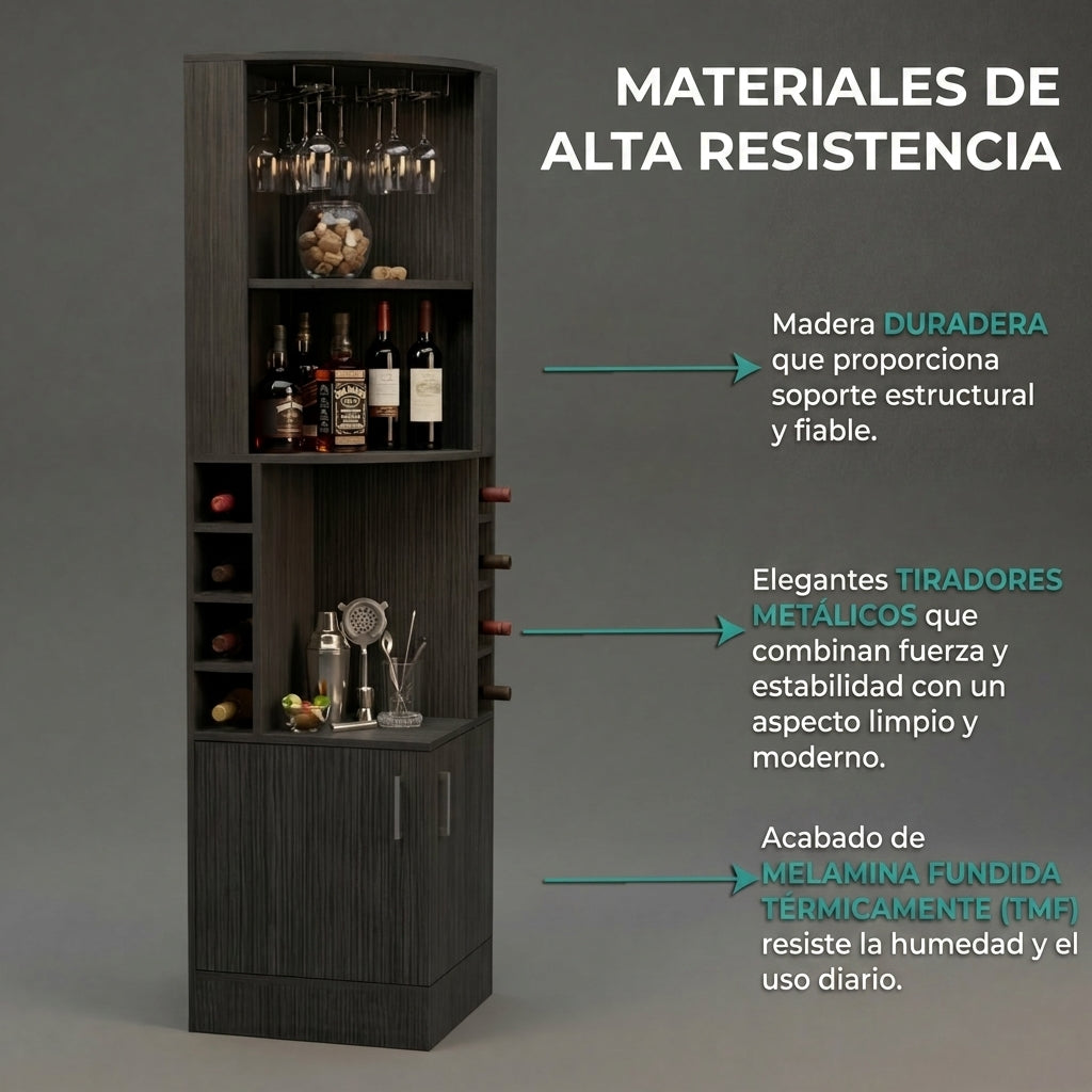 Bar Esquinero Celeste, Gris, con Dos Puertas y Espacio Porta Copas ZF