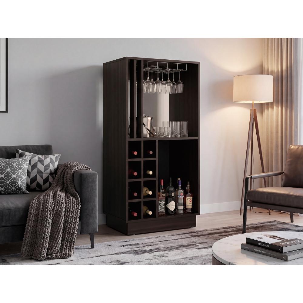 Bar Caoba, Nogal, Con 8 espacios para botellas de vino ZF