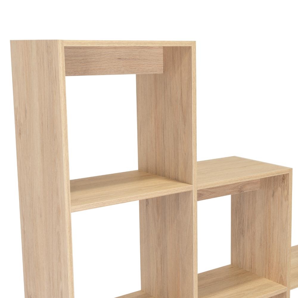 Biblioteca Escalera Ascher, Beige, Con Variedad de Espacios Para Libros y Artículos Decorativos