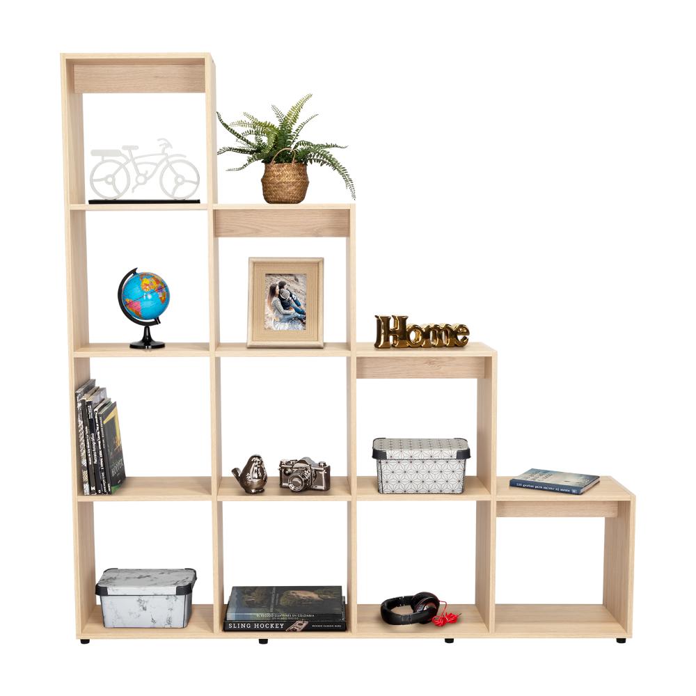 Biblioteca Escalera Ascher, Beige, Con Variedad de Espacios Para Libros y Artículos Decorativos