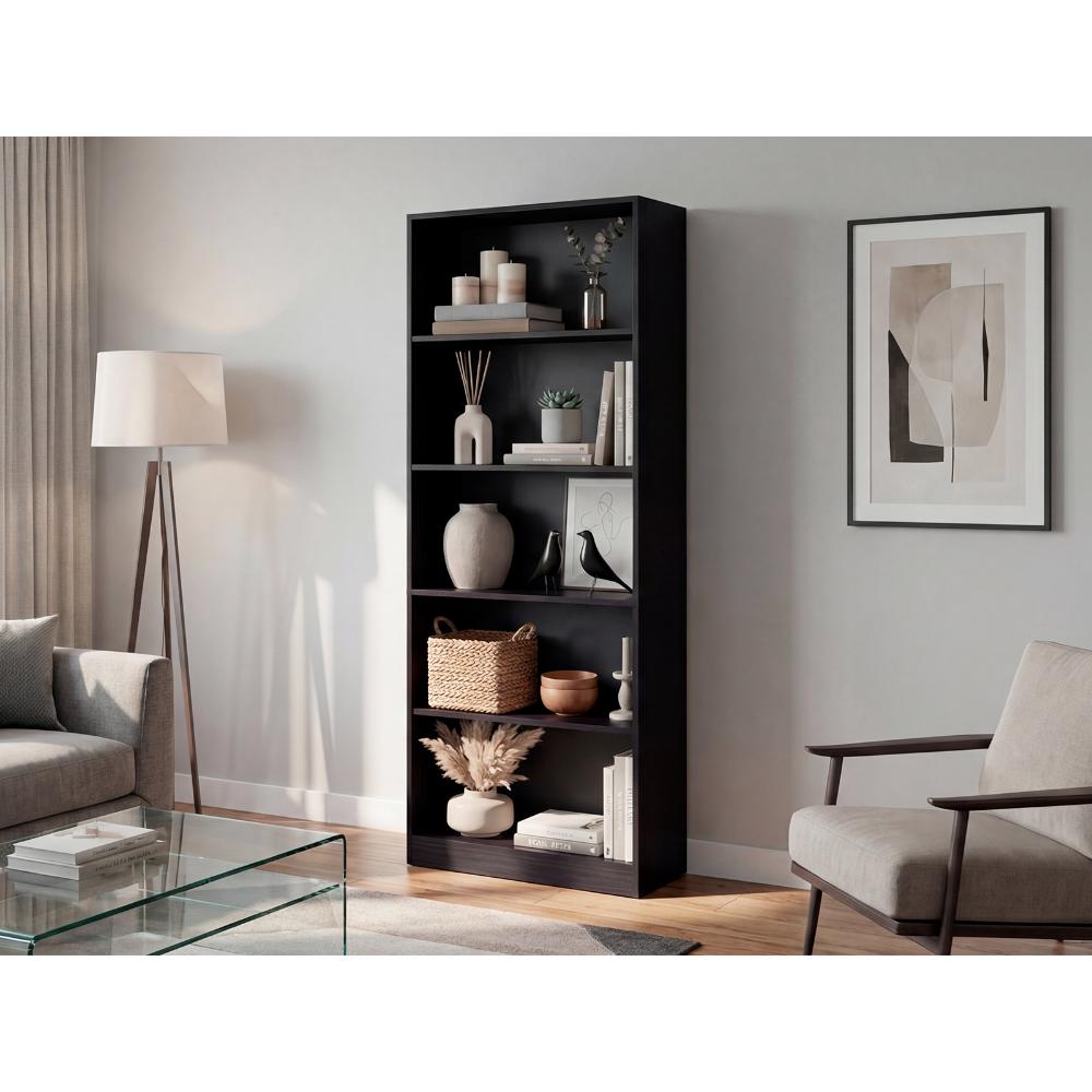 Biblioteca Básica, Wengue, con 4 Entrepaños para Objetos Decorativos y de Fácil Armado ZF
