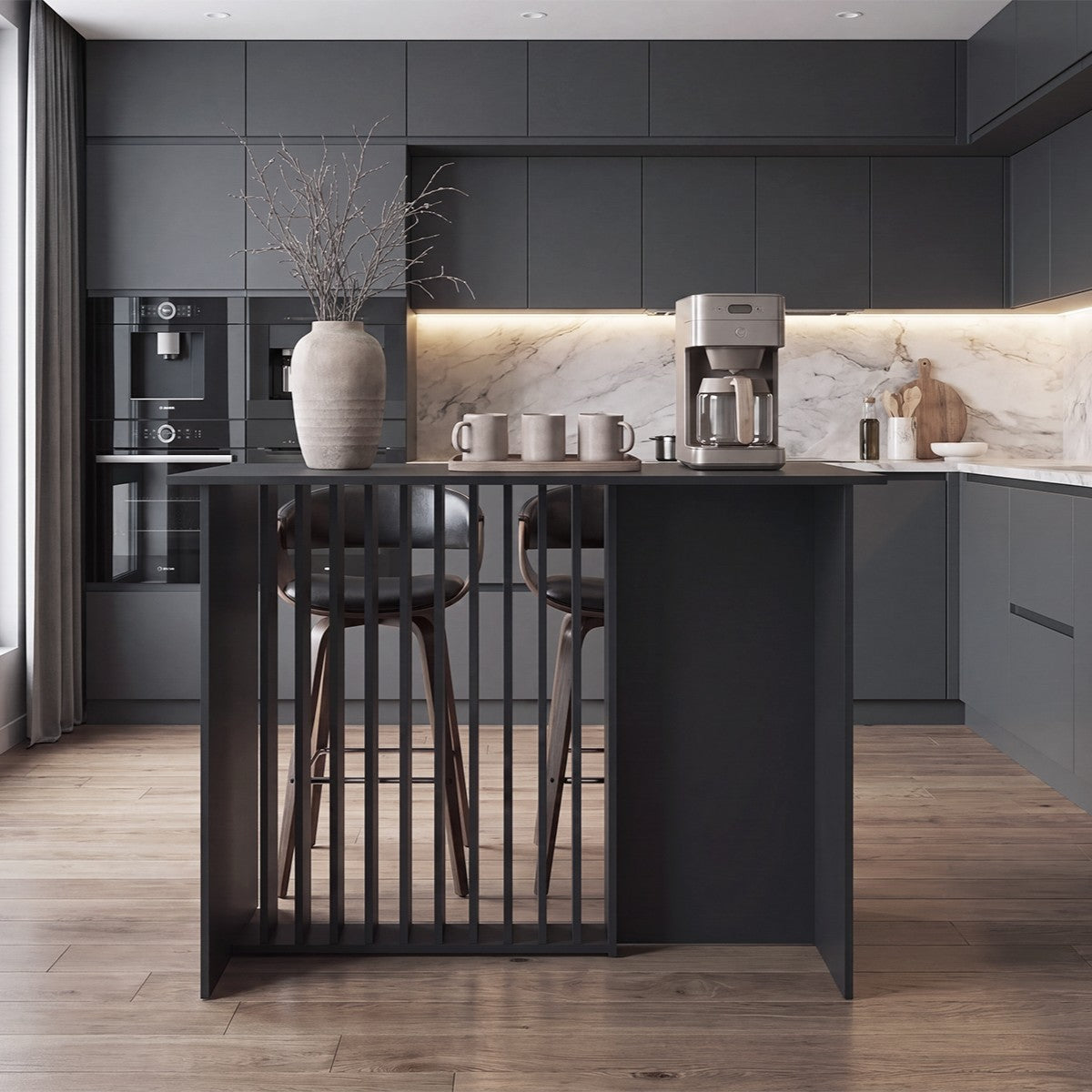 Barra de Cocina Nativa, Color Wengue, con Amplia Superficie en la Mesa