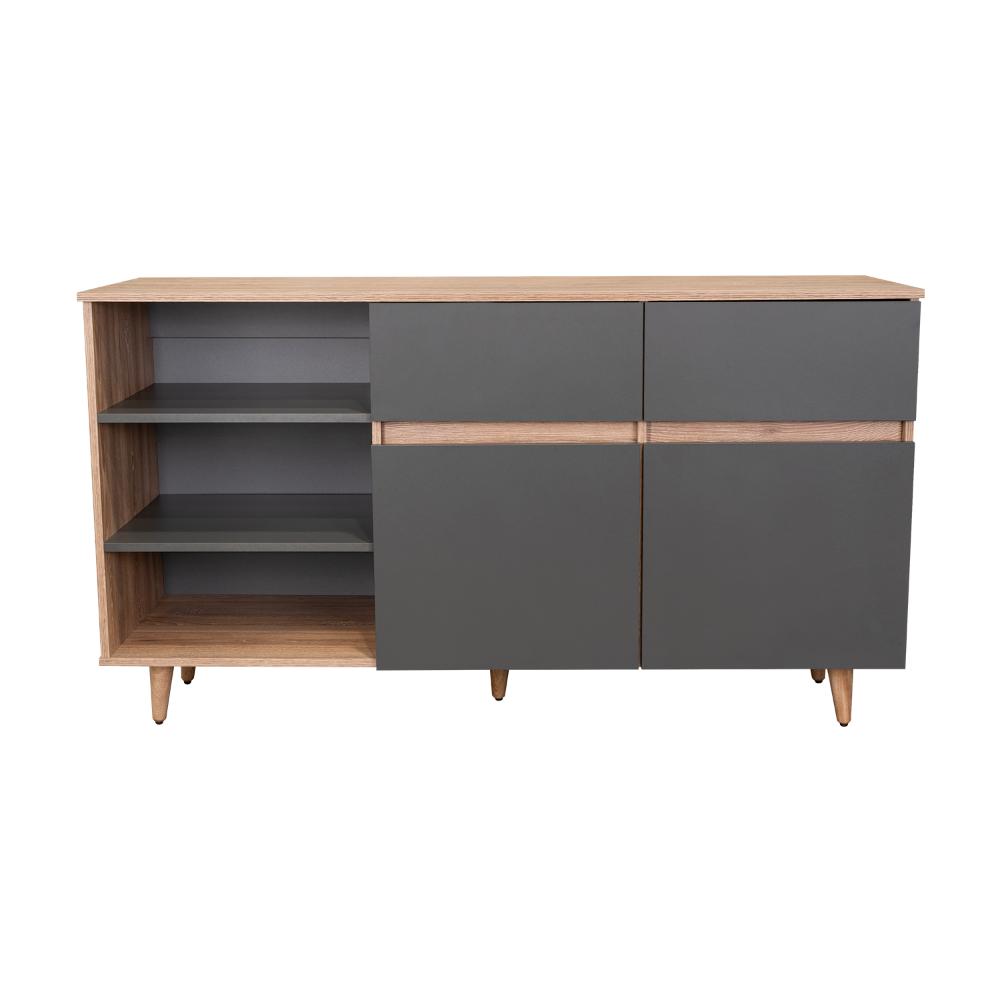 Mesa Auxiliar Nashira, Miel y Plata Oscuro, con Dos Cajones y Dos Puertas Batientes