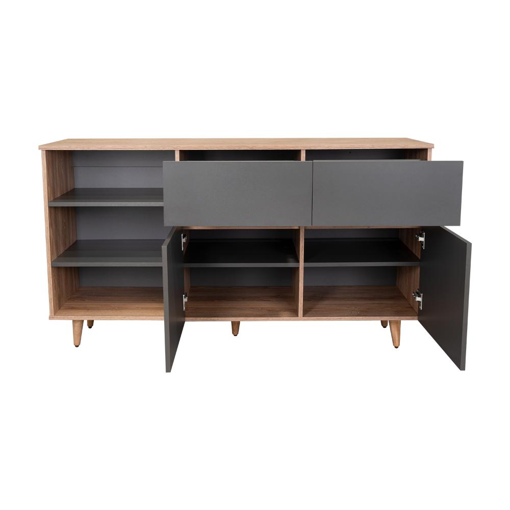 Mesa Auxiliar Nashira, Miel y Plata Oscuro, con Dos Cajones y Dos Puertas Batientes