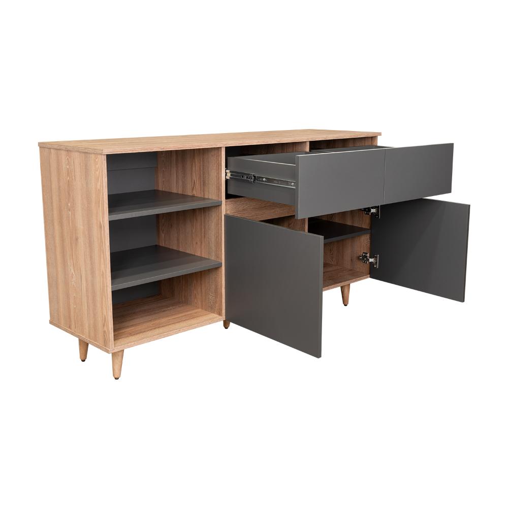 Mesa Auxiliar Nashira, Miel y Plata Oscuro, con Dos Cajones y Dos Puertas Batientes