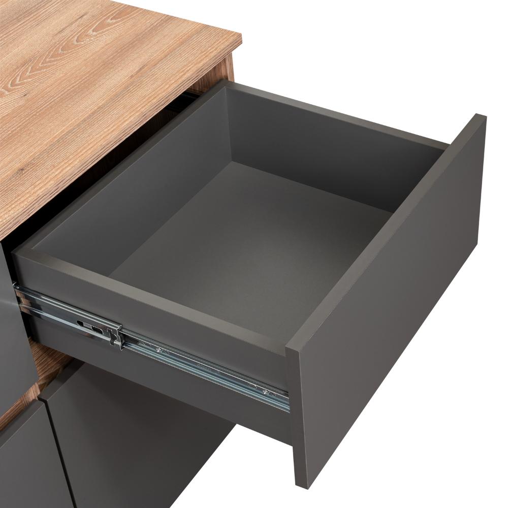 Mesa Auxiliar Nashira, Miel y Plata Oscuro, con Dos Cajones y Dos Puertas Batientes