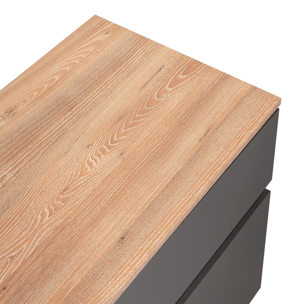 Mesa Auxiliar Nashira, Miel y Plata Oscuro, con Dos Cajones y Dos Puertas Batientes