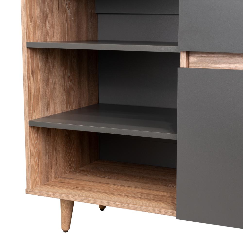 Mesa Auxiliar Nashira, Miel y Plata Oscuro, con Dos Cajones y Dos Puertas Batientes