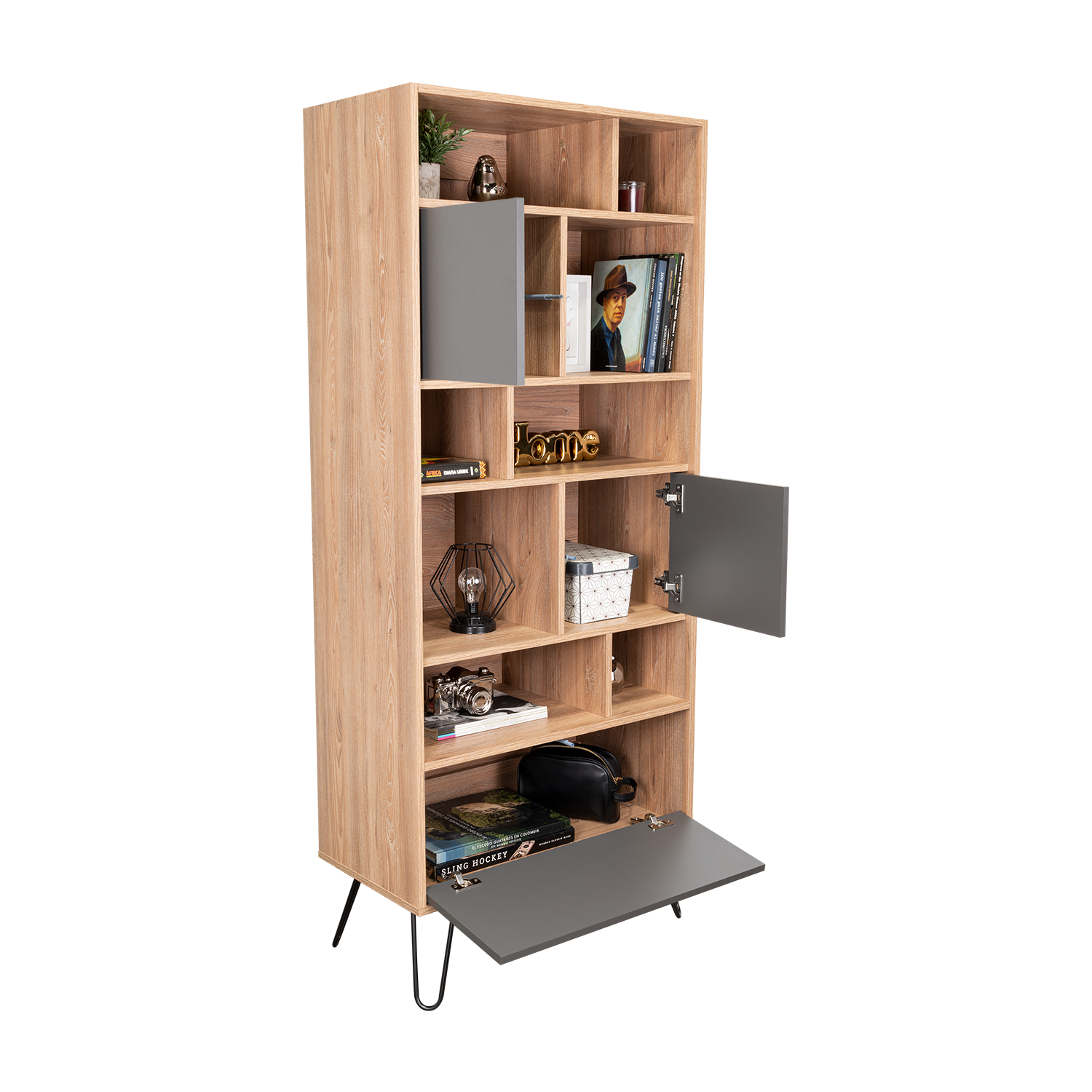 Biblioteca Lara, Miel y Plata Oscuro, con Tres Puertas con Apertura Push