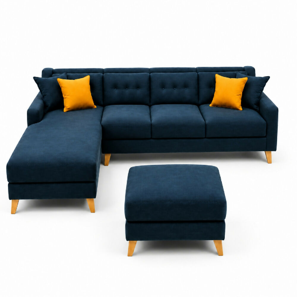 Sofá en L Texas Izquierdo con Poltrona Tela Antifluidos Azul 4 Puestos 260x75x80