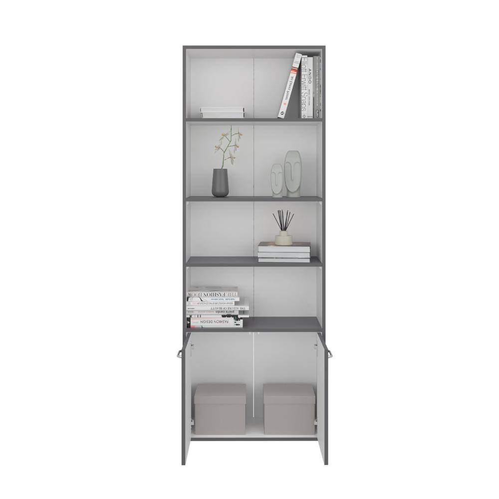 Biblioteca Milán, Plata Oscuro y Blanco, con Dos Puertas Abatibles y Cuatro Entrepaños ZF