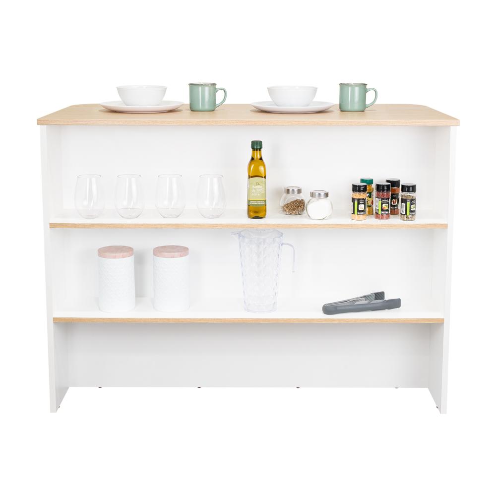 Barra de Cocina Diamante, Blanco y Cartagena, con Dos Entrepaños