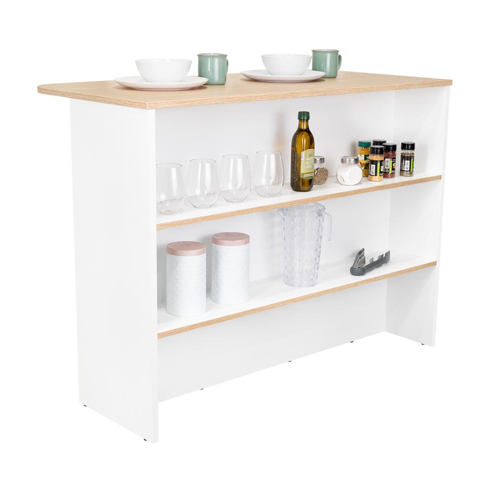 Barra de Cocina Diamante, Blanco y Cartagena, con Dos Entrepaños