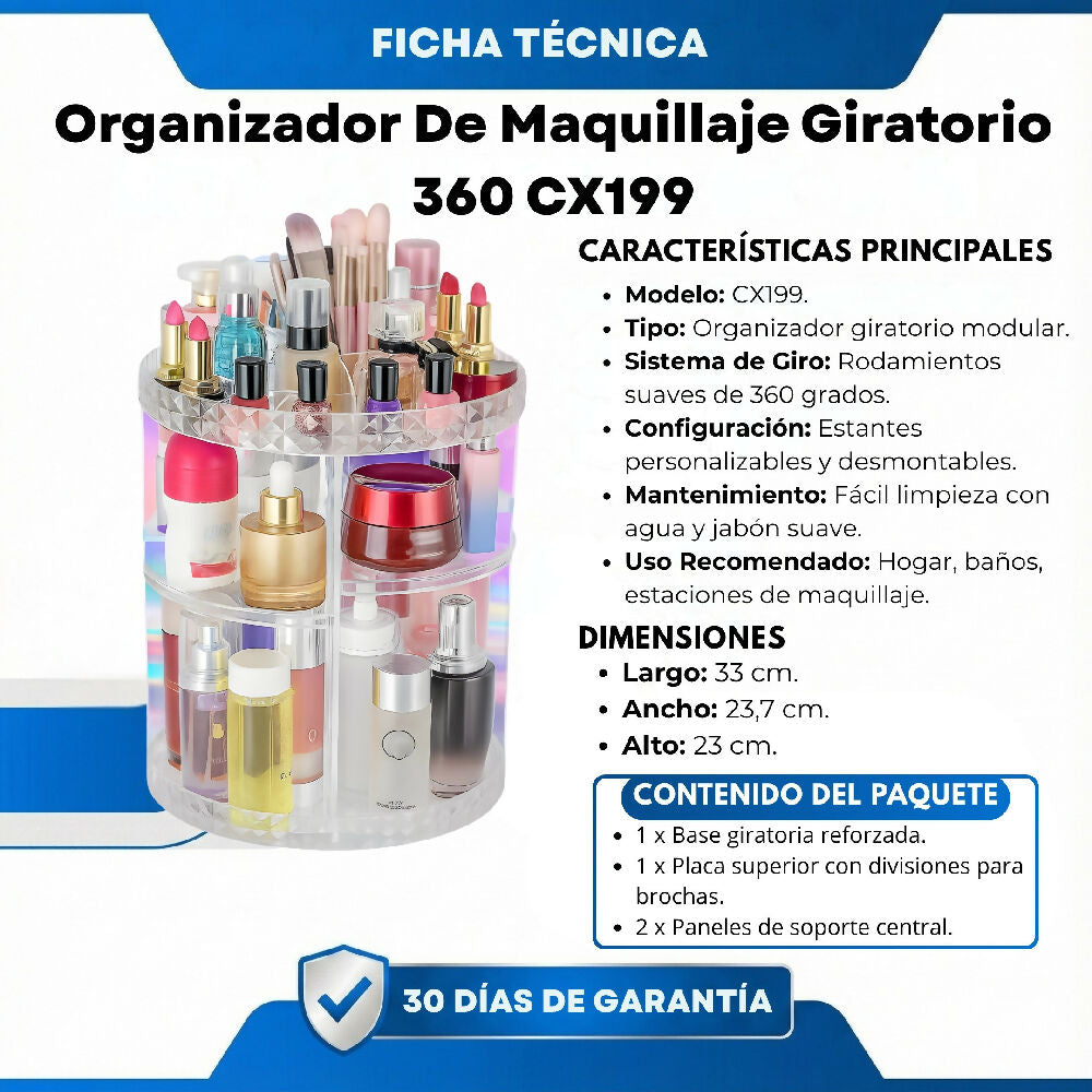 Organizador De Maquillaje Giratorio 360 CX199 Transparente Y Multiusos
