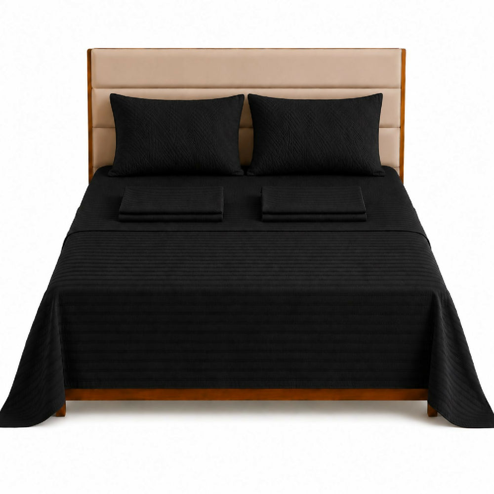 Combo protector colchon + Juego de sábanas semidoble negro
