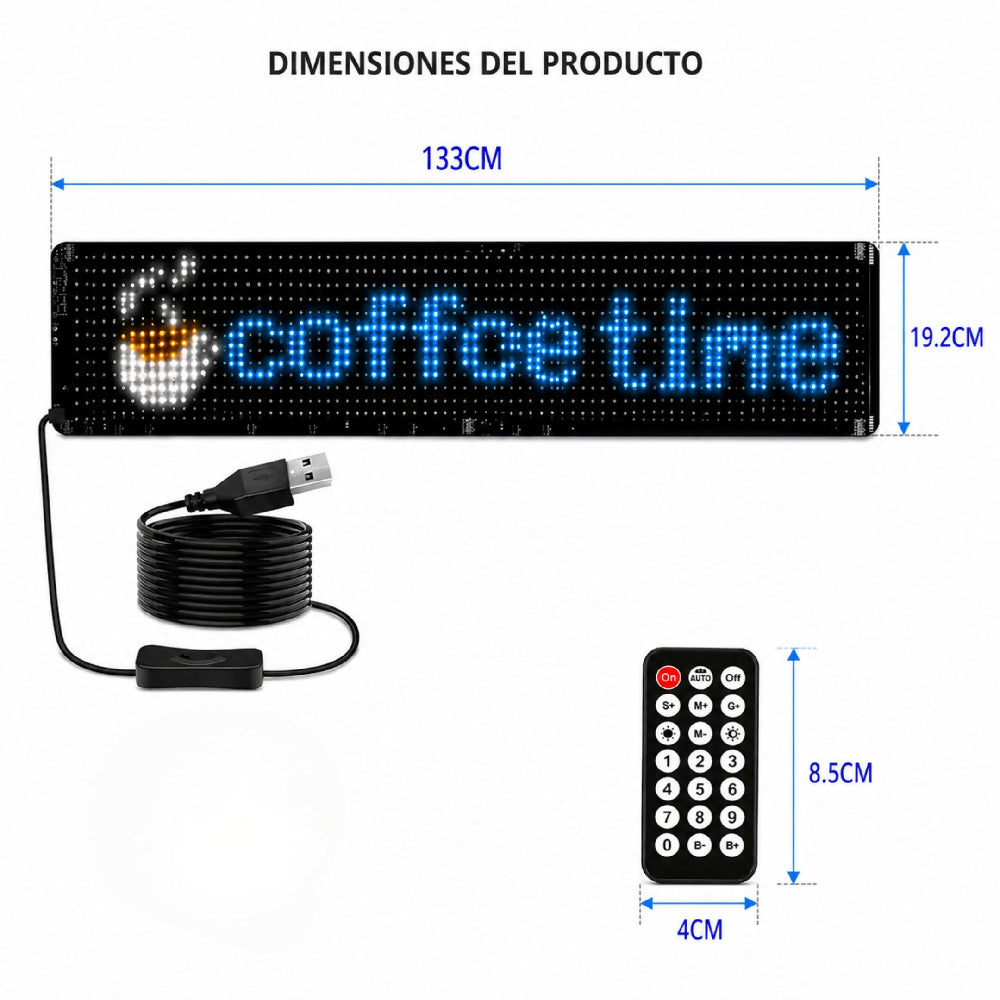 Letrero LED Ojos Para Camión Programable 133x19.2 Cm Pantalla LED Animada Con Control Y Efectos