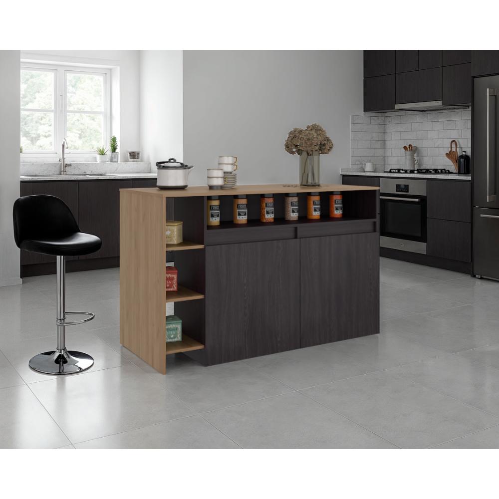 Barra de Cocina Bani, Kronos Wengue y Kronos Fresno, Moderna con entrepaños y puertas ZF