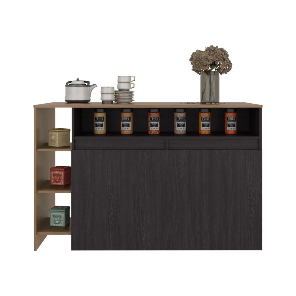 Barra de Cocina Bani, Kronos Wengue y Kronos Fresno, Moderna con entrepaños y puertas ZF