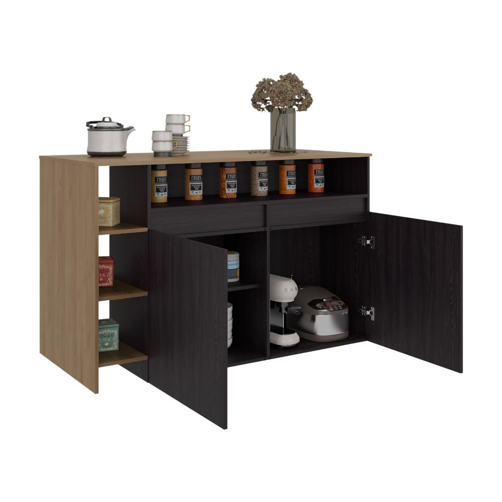 Barra de Cocina Bani, Kronos Wengue y Kronos Fresno, Moderna con entrepaños y puertas ZF