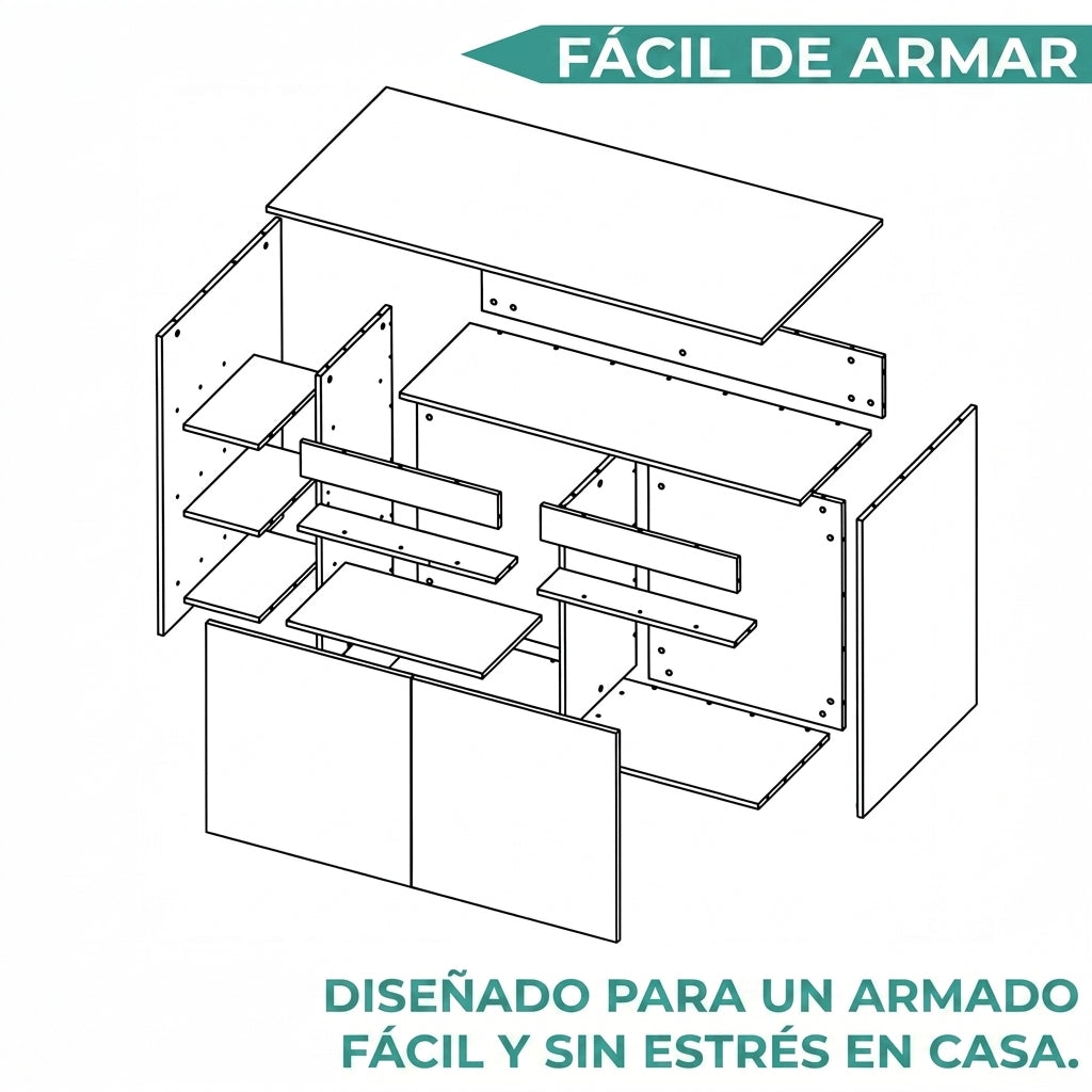 Barra de Cocina Bani, Kronos Wengue y Kronos Fresno, Moderna con Entrepaños y Puertas ZF