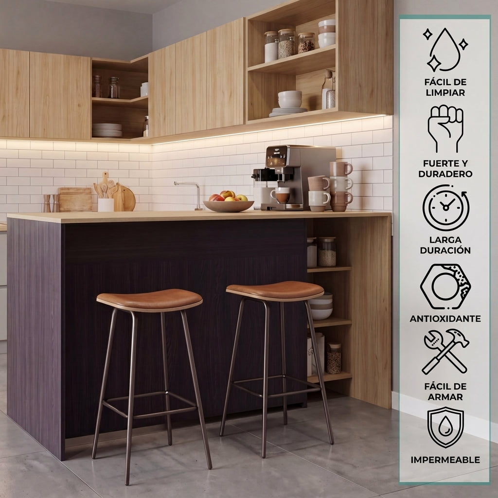 Barra de Cocina Bani, Kronos Wengue y Kronos Fresno, Moderna con Entrepaños y Puertas ZF